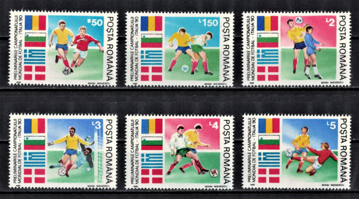 ROMANIA 1990 - Sport, Fotbal, Preliminarii C.M. Italia / serie completa MNH