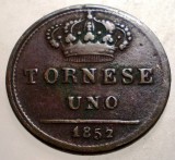J.375 ITALIA ITALIAN STATES NAPLES &amp; SICILY FERDINAND II 1 TORNESE UNO 1852