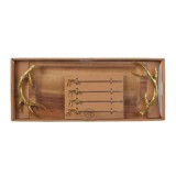 Cumpara ieftin Tava - Acacia Tray with Antler Handle - Natural and Gold | Kaemingk