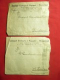 2 Plicuri Antet Firma J.Einhorn &amp; Popper 1913 circ.Buc.-Rm.Sarat 15 bani Carol