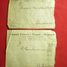 2 Plicuri Antet Firma J.Einhorn & Popper 1913 circ.Buc.-Rm.Sarat 15 bani Carol