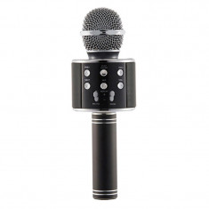 Microfon Profesional Karaoke Smart WS-858 Negru Hi-Fi Conexiune Wireless Bluetooth 4.1 cu Difuzor si Acumulator Incorporat foto