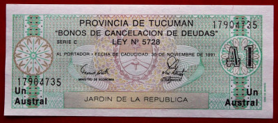 Argentina 1 Austral 1991 Provincia Tucuman UNC necirculata ** foto