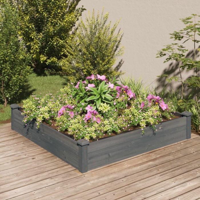 Strat grădină &icirc;nălțat cu căptușeală gri 120x120x25 cm lemn brad