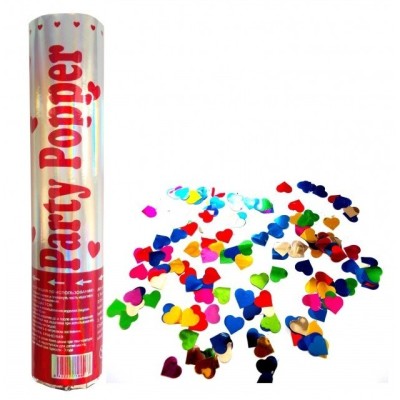 Tub de Confetii, Cyrax, Party Popper, 20x5 cm, Confetii Inimioare din Aluminiu, Multicolor foto