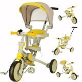 Tricicleta copii 6in1, 70x31x89 cm, cu ghidon reglabil, sezut cu spatar si copertina, cadru metalic, galben-gri Household NewTrend