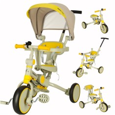 Tricicleta copii 6in1, 70x31x89 cm, cu ghidon reglabil, sezut cu spatar si copertina, cadru metalic, galben-gri Household NewTrend
