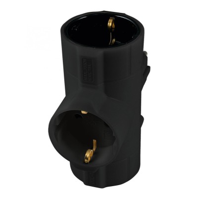 Distribuitor tip T 3x prize schuko cu protectie negru 16A 3680W TPF-26/BK Home foto