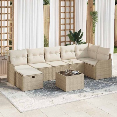 vidaXL Set de canapele pentru grădină cu pernă 8 pcs bej și crem foto