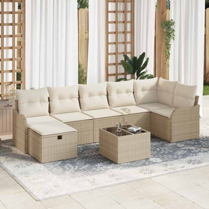 vidaXL Set de canapele pentru grădină cu pernă 8 pcs bej și crem