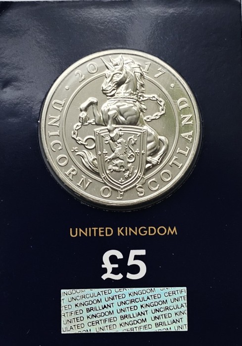 5 pounds 2017 Marea Britanie, 5th Portrait; Unicorn of Scotland, Brilliant unc, Coincard, km#1461