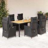 vidaXL Set mobilier de grădină cu perne, 7 piese, negru, poliratan 3213100