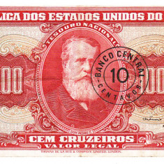 Brazilia 10 Centavos pe 100 Cruzeiros 1966-67 P-183a Seria 058973