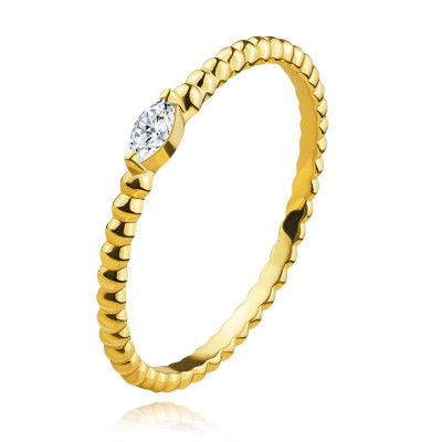 Inel din aur galben de 14K - zircon granulat, umăr &amp;icirc;n formă de bile - Marime inel: 58 foto