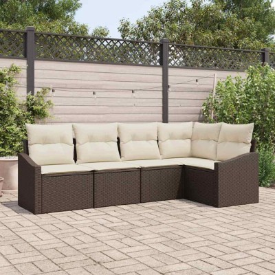 vidaXL Set de canapele pentru grădină 5 pcs Maro Rattan poli 3346718 foto