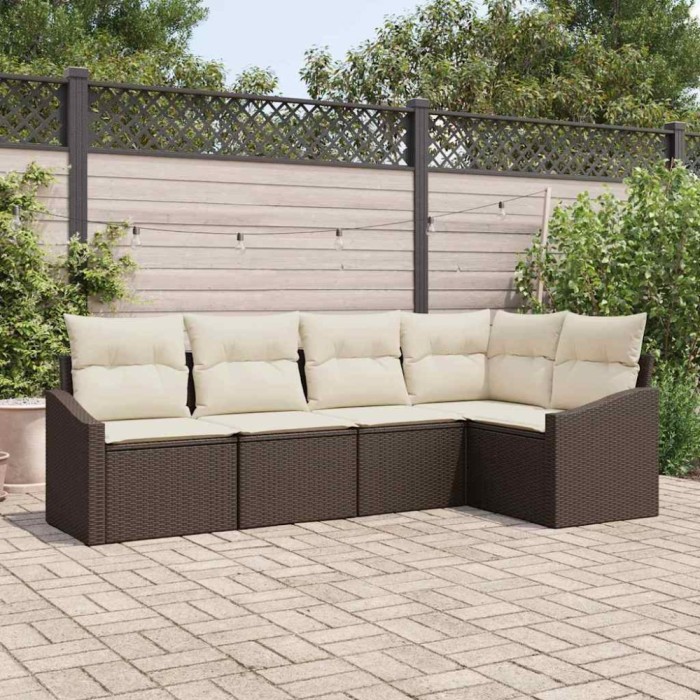 vidaXL Set de canapele pentru grădină 5 pcs Maro Rattan poli 3346718