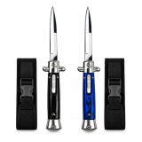 Cumpara ieftin Set doua cutite cu lamă tip stiletto automate DEPOX&reg;, m&acirc;ner negru/albastru, 27 cm, cu husă inclusa