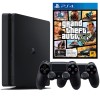Consola Sony PlayStation 4 PS4 Slim 1TB, 2 Controllere Dualshock V2, GTA 5 (Second Hand/SH), Garantie 12 Luni