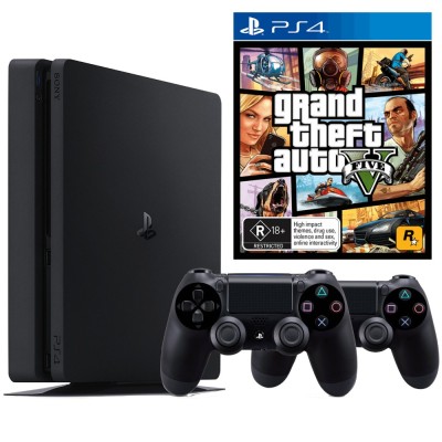 Consola Sony PlayStation 4 SLIM PS4 1TB + 2 Controllere + GTA 5 Second-Hand SH foto