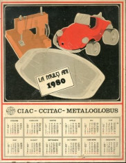 Calendar La multi ani 1980 metalic emailat CIAC CCITAC METALOGLOBUS a4+ foto