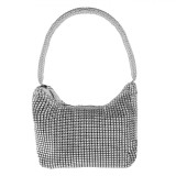 Poșetă Exclusivo, Strass, Argintie, 22x5.5x18cm, Argintiu, Oem