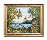 Tablou scena din natura vibranta pictat manual, In armonie, 60x50cm ulei pe panza rama din lemn, Stefan Bilibou