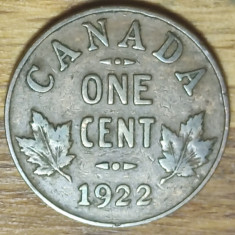 Canada - piesa rara pt cunoscatori - 1 cent 1922 - George V - stare f buna !