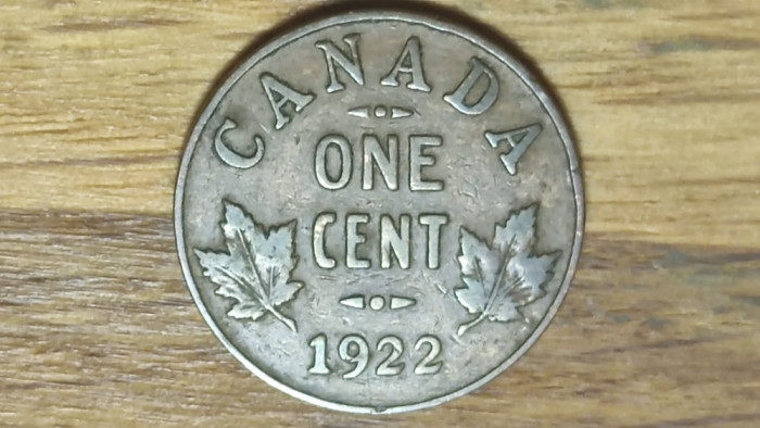 Canada - piesa rara pt cunoscatori - 1 cent 1922 - George V - stare f buna !