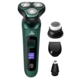 Aparat de ras electric, Profesional Damar, 4IN1, Rotativ, Afisare LED, Rezistent la apa, Tripla lama, Reancarcabil, USB, Far fir, Umed si Uscat, Usor