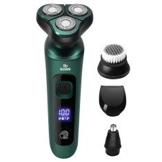 Aparat de ras electric, Profesional Damar, 4IN1, Rotativ, Afisare LED, Rezistent la apa, Tripla lama, Reancarcabil, USB, Far fir, Umed si Uscat, Usor