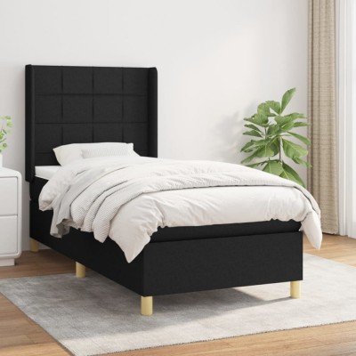 vidaXL Pat box spring cu saltea, negru, 90x190 cm, textil 3131955 foto