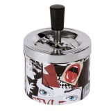 Scrumiera metalica Pufo Lady Style cu mecanism de inchidere si buton, 14 x 9 cm