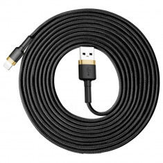 Cablu Baseus Cafule Cablu Din Nailon Durabil USB / Lightning QC3.0 2A 3M Negru-auriu (CALKLF-RV1)