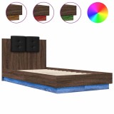 Cumpara ieftin Cadru de pat cu tablie si lumini LED, stejar maro, 75x190 cm