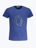 Tricou barbati cu imprimeu cu logo si decolteu la baza gatului, Albastru inchis, S, Trussardi