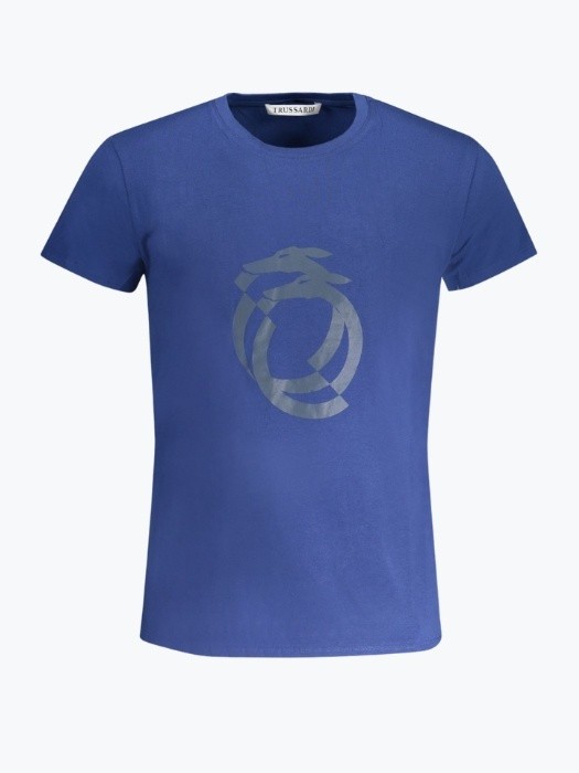 Tricou barbati cu imprimeu cu logo si decolteu la baza gatului, Albastru inchis, S