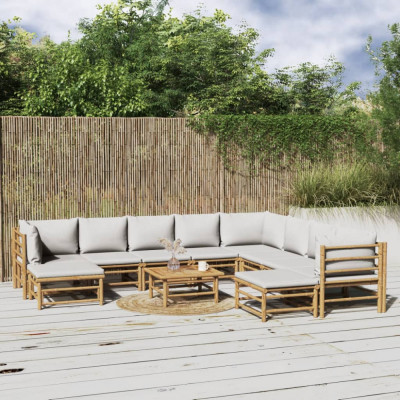 vidaXL Set mobilier de grădină cu perne gri deschis, 11 piese, bambus foto