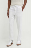Solid pantaloni din in culoarea alb, drept