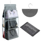 Organizator Genti Suspendat Dulap, 6 Rafturi, Gri, Pliabil, Economie Spatiu, Plastic Durabil, 34x31x115cm