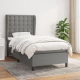 VidaXL Pat box spring cu saltea, gri &icirc;nchis, 80x200 cm, textil