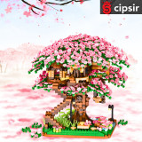 Constructie 3D, casa in copac cu flori si moara de vant, 2008 piese, multicolor