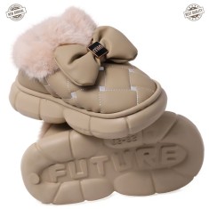 Ghete imblanite pentru copii, cu talpa groasa si fundite decorative, pentru interior si exterior, marimea 29, Bej