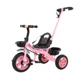 Tricicleta cu maner parental, roti spuma EVA, maxim 40 kg, manere/pedale non-alunecare, 3 ani+, roz, negru