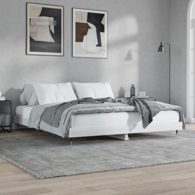 vidaXL Cadru de pat, alb extralucios, 120x200 cm, lemn prelucrat foto