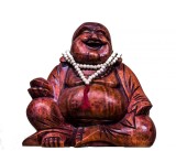 Statueta sculptata din lemn Lacquered Wood Happy Buddha, XL