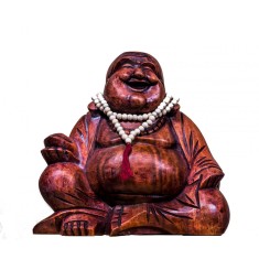 Statueta sculptata din lemn Lacquered Wood Happy Buddha, XL