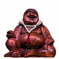 Statueta sculptata din lemn Lacquered Wood Happy Buddha, XL