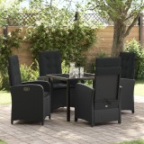 VidaXL Set de dining de grădină 5 piese cu perne Negru Ratan sintetic