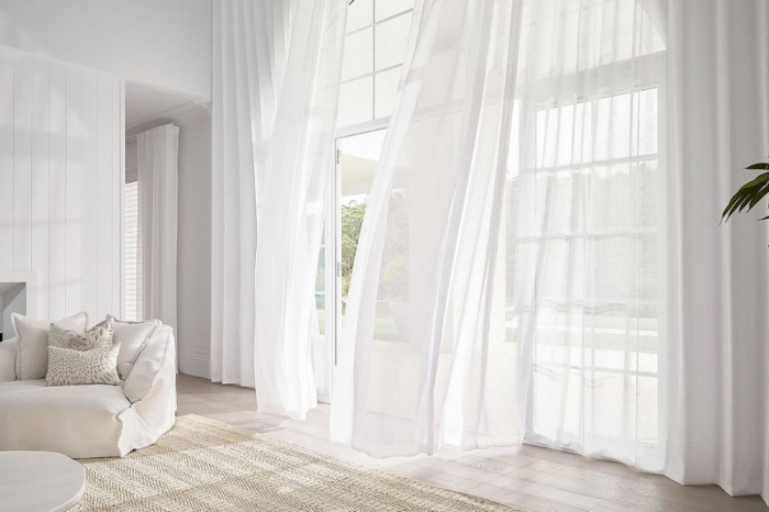 Set perdea tip tesatura in cu rejansa din bumbac tip fagure, Le Morne, Madison, 400x280 cm, Alb, 2 buc