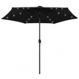 VidaXL Umbrelă de soare cu LED și st&acirc;lp aluminiu, negru, 270 cm